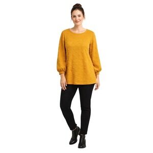 W5 Textured Dot Top Womens 2XL Puff Sleeve Mustard Yellow Teacher Office Comfy